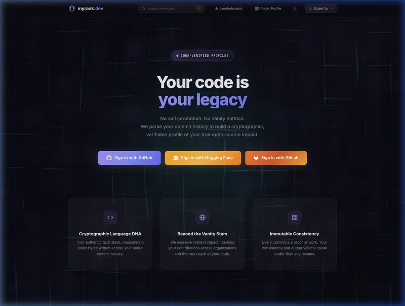 myrank.dev — Code-verified developer profiles